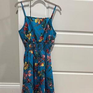 SHEIN Blue and Yellow Floral One Piece Swimsuit with Adjustable Straps
